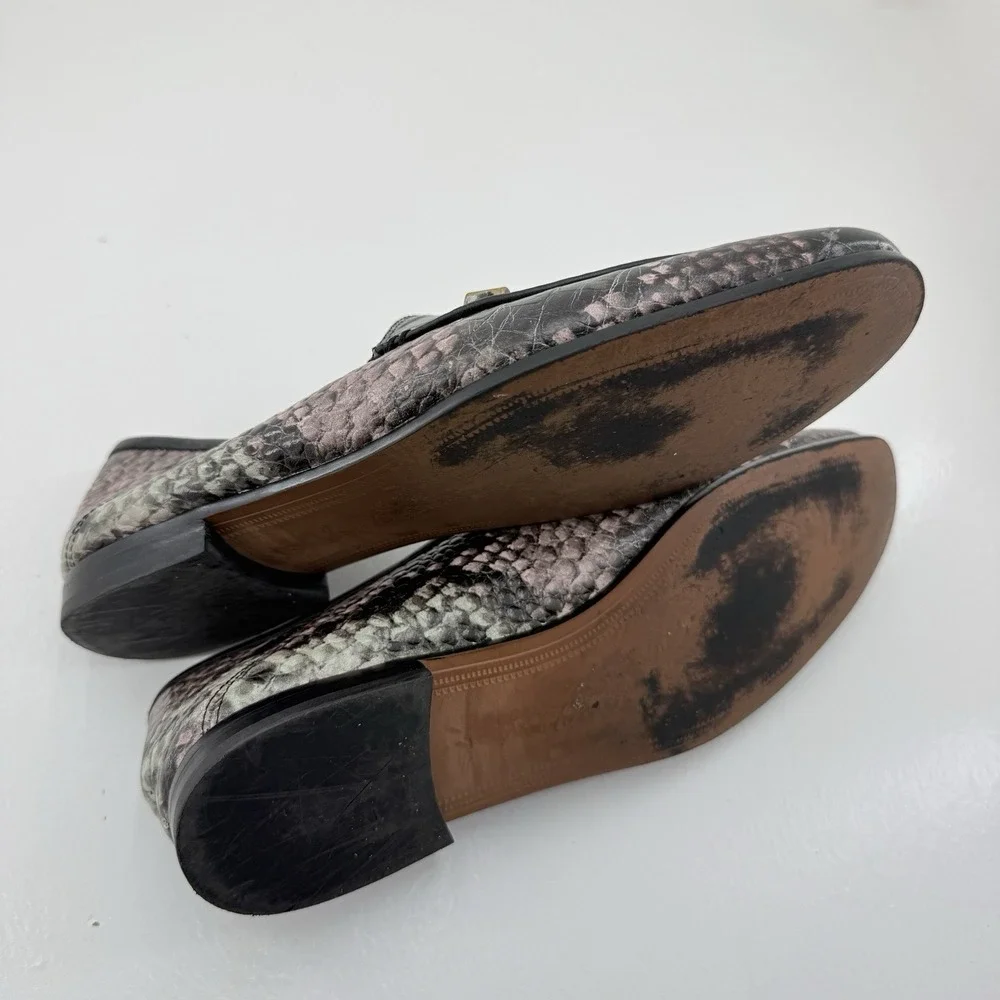 Sam Edelman Lior Wintergreen Snake Print Leather Bit Loafers Women's US Size 7 M